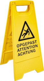 Waarschuwingsbord van kunststof met tekst "Opgepast" gladde vloer
