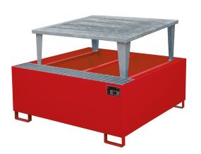 Stalen IBC lekbak (1100ltr) - met rooster - 146x146x108cm