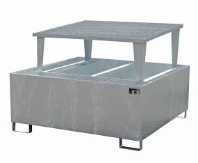Stalen IBC lekbak (1100ltr) - met rooster - 146x146x108cm