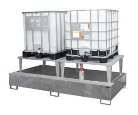 Stalen IBC lekbak (1128ltr) - met rooster - 265x146x86,3cm