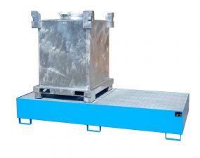 Stalen IBC lekbak (1128ltr) - met rooster - 265x130x43,5cm