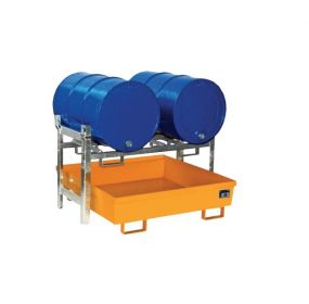 Aftapstation verzinkt staal voor 2 vaten à 200 liter met stalen lekbak zonder rooster