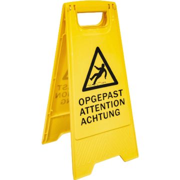 Waarschuwingsbord van kunststof met tekst "Opgepast" gladde vloer
