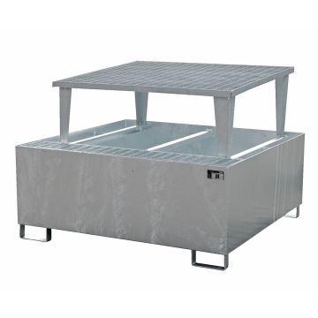 Stalen IBC lekbak (1100ltr) - met rooster - 146x146x108cm
