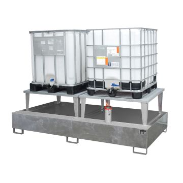 Stalen IBC lekbak (1128ltr) - met rooster - 265x146x86,3cm