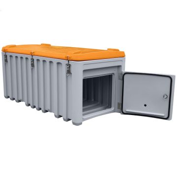 Transport-en opslagkist 750 ltr. oranje/grijs met zijdeur