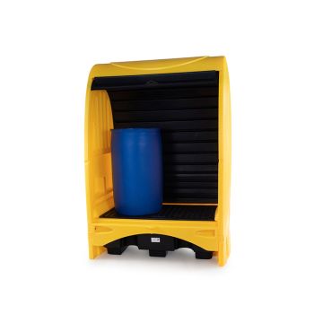 Kunststof opslagdepot met roldeur - cap. 2x 200ltr. drum