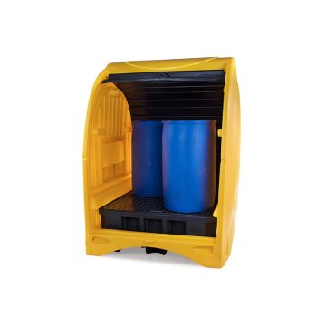 Kunststof opslagdepot met roldeur - cap. 4x 200ltr. drum